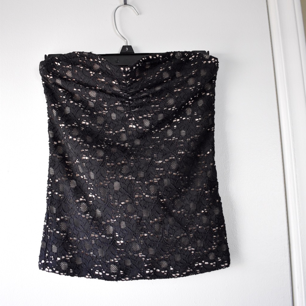 Strapless black lace top built-in bra Aerie